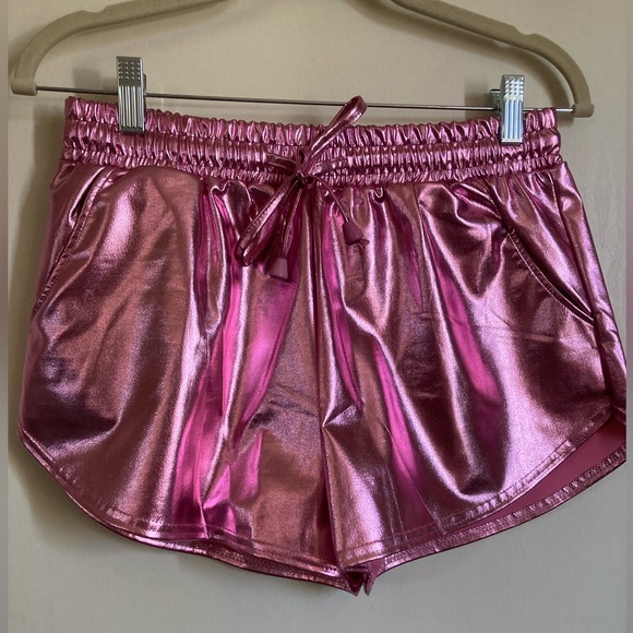 🌞QuiMi Lover High Waisted Pink Metallic Barbiecore Running Shorts - Picture 4 of 12